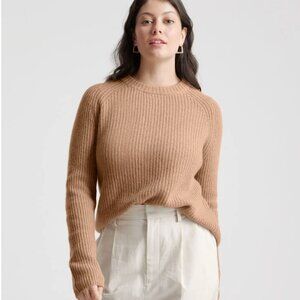 Quince Mongolian Cashmere Fisherman Crewneck Sweater (Camel)